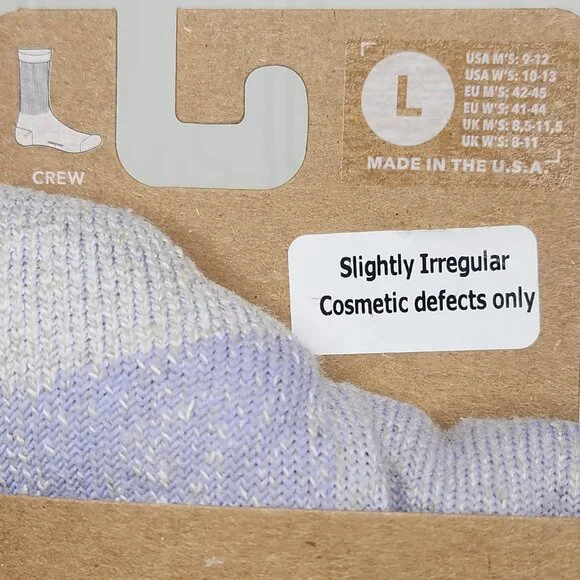 Patagonia Hemp Crew Socks Pale Periwinkle Size L Men 9-12 Women 10-13 Irregular - Picture 2 of 6